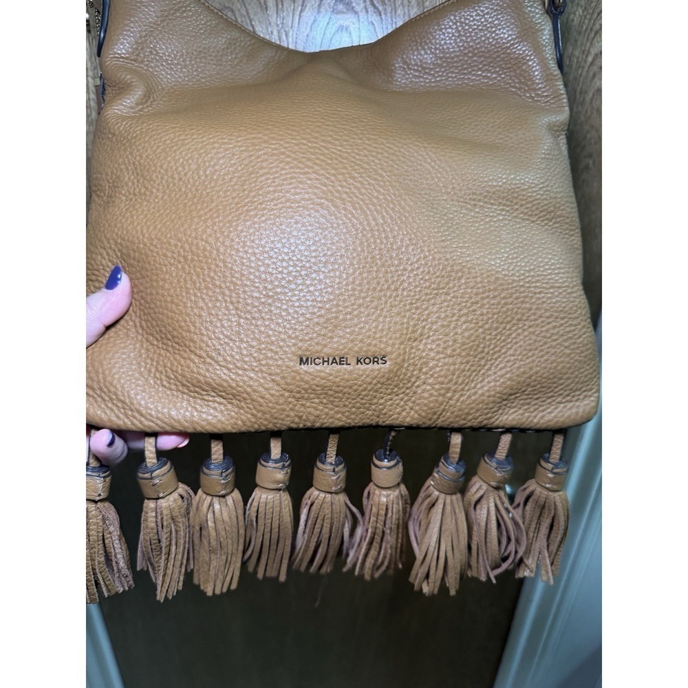Michael Kors Camel Brown Tasseled Crossbody Purse Braid Strap Design Western - Picture 9 of 16